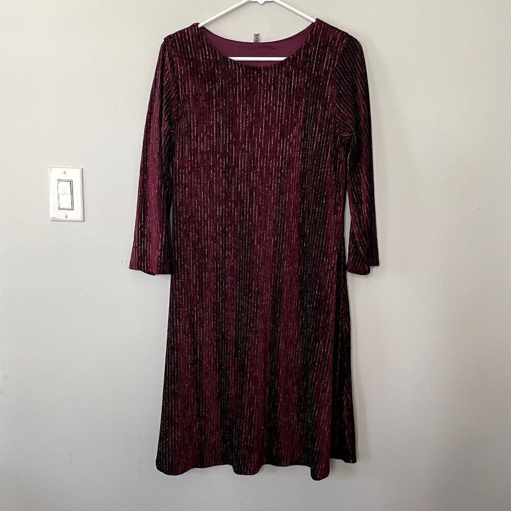 Deep burgundy purple 3/4 sleeved long dress formal crewneck women size XXL